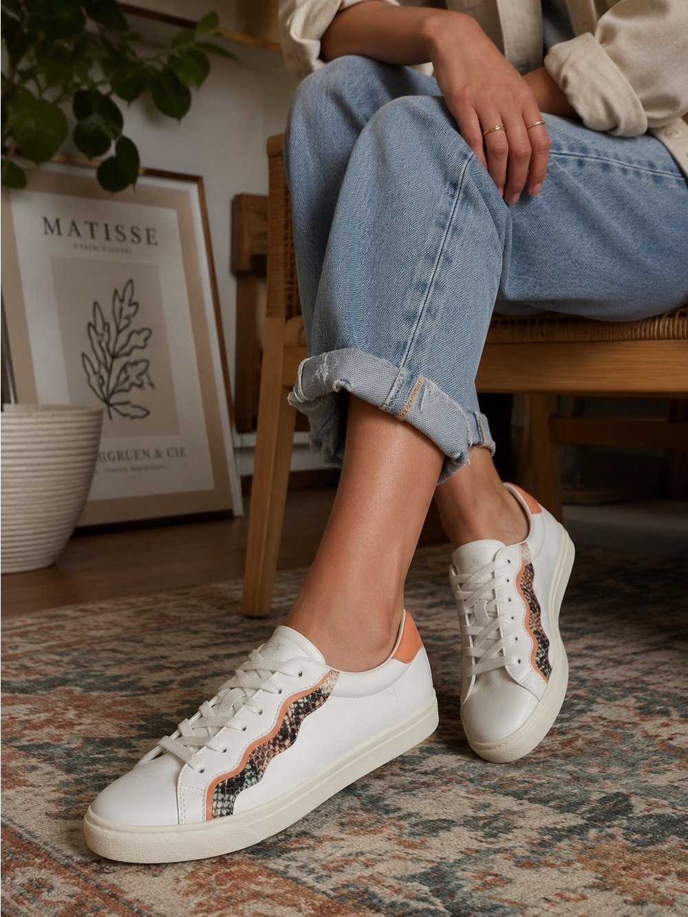 Madewell Sidewalk Low Snake Embossed Wave Leather Sneakers White Women’s 7.5